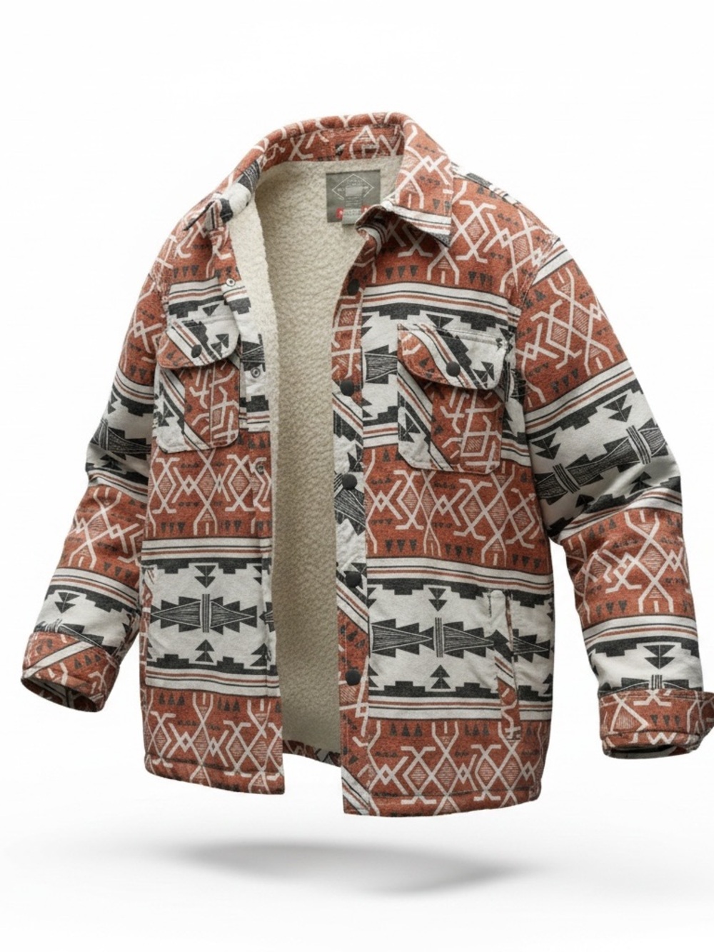 St. John's Bay Western Sherpa-Lined Jacket in Rust & Cream Large